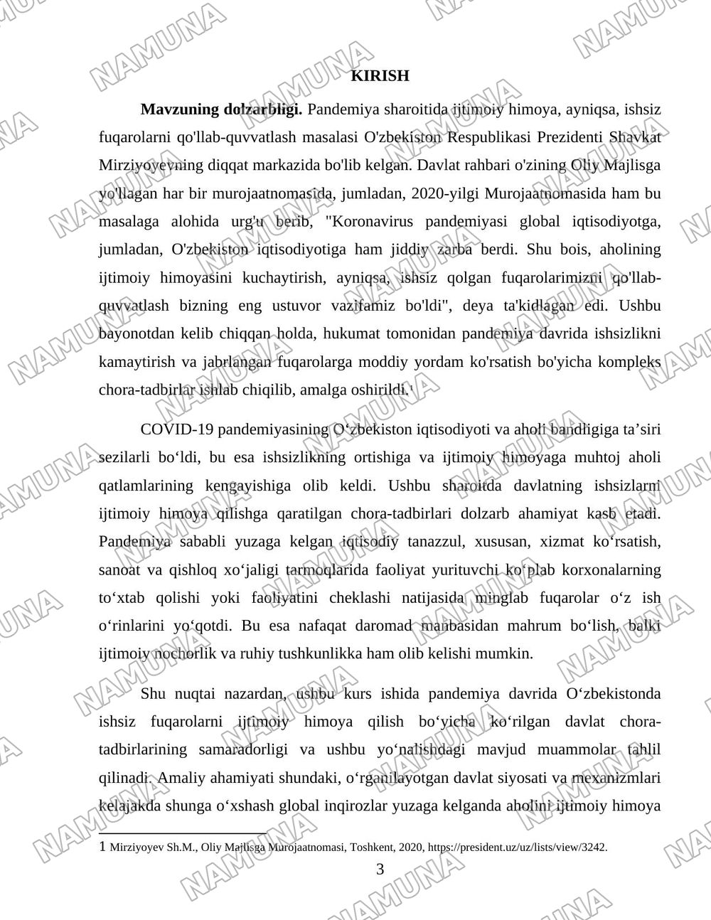Pandemiya davrida O’zbekiston ishsizlarni ijtimoiy himoya qilish bo’yicha davlatning chora tadbirlari — 3-varaq
