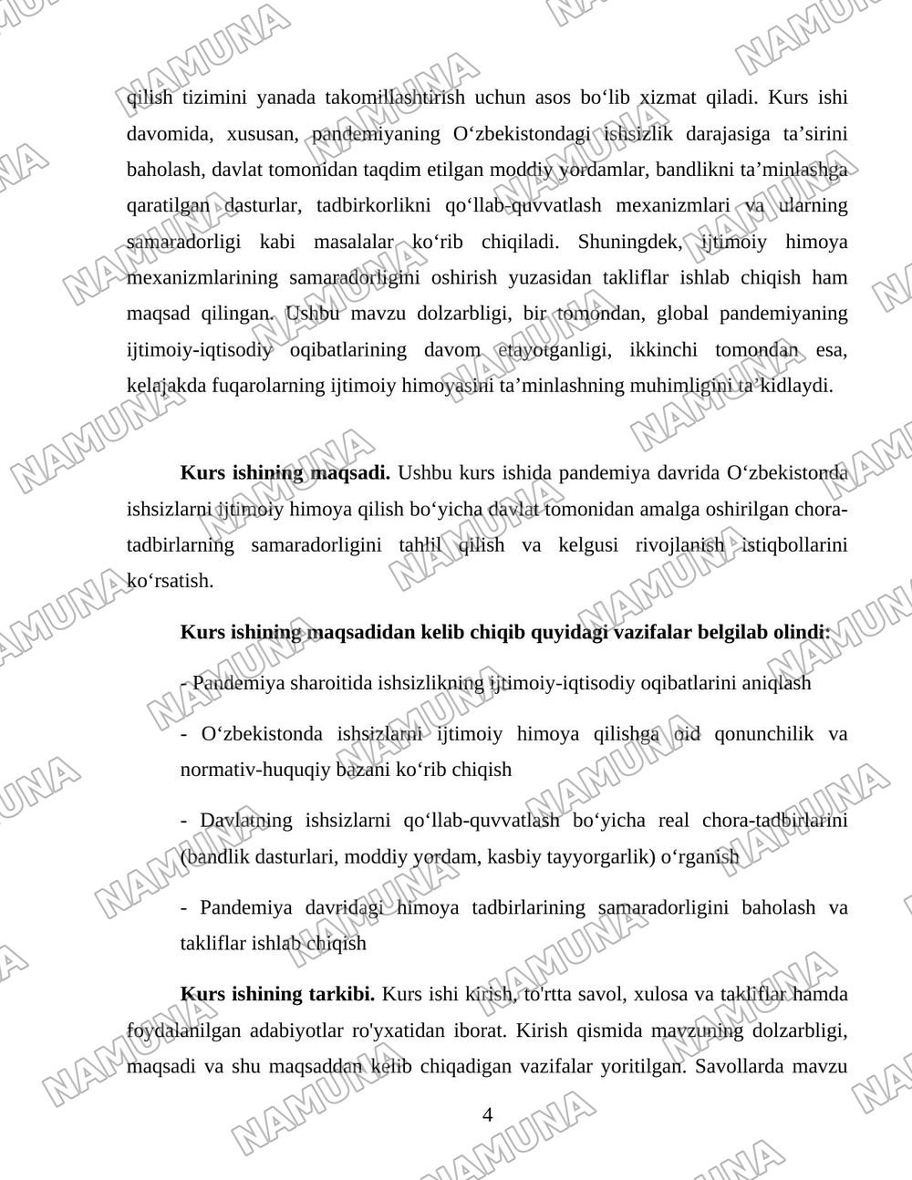 Pandemiya davrida O’zbekiston ishsizlarni ijtimoiy himoya qilish bo’yicha davlatning chora tadbirlari — 4-varaq