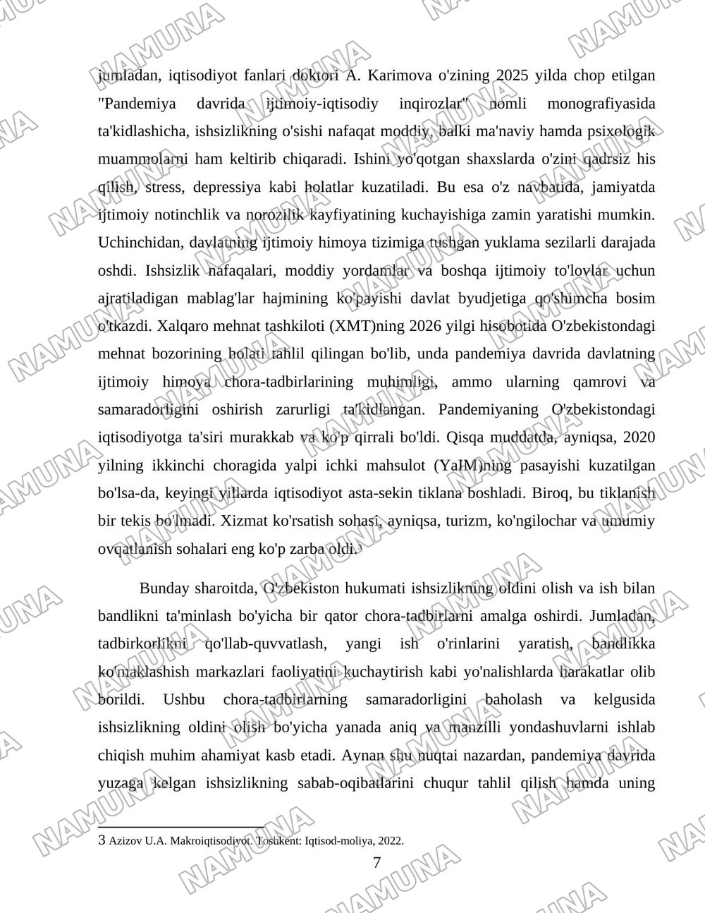 Pandemiya davrida O’zbekiston ishsizlarni ijtimoiy himoya qilish bo’yicha davlatning chora tadbirlari — 7-varaq