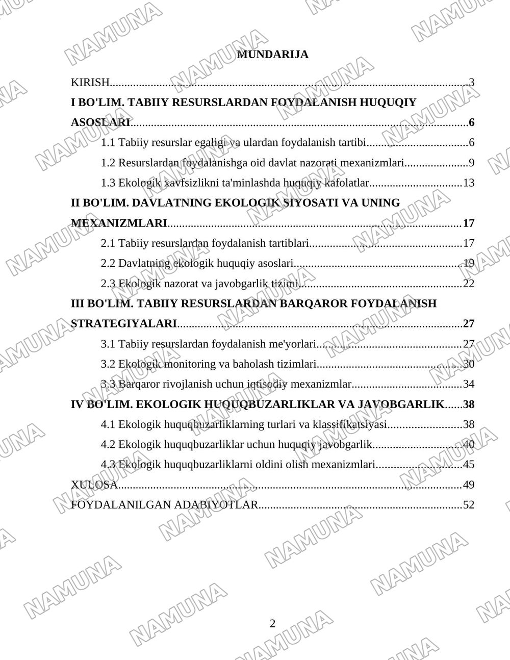 Davlatning tabiiy resurslardan foydalanish jarayonlarini tartibga solishi va ekologiya sohasidagi siyosati. — 2-varaq