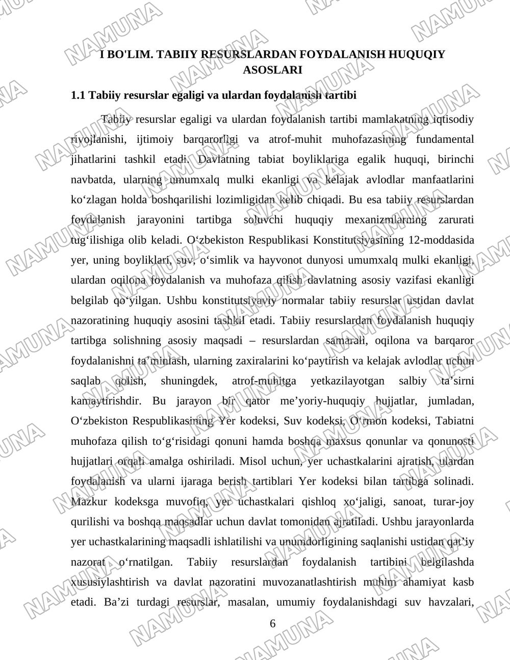 Davlatning tabiiy resurslardan foydalanish jarayonlarini tartibga solishi va ekologiya sohasidagi siyosati. — 6-varaq