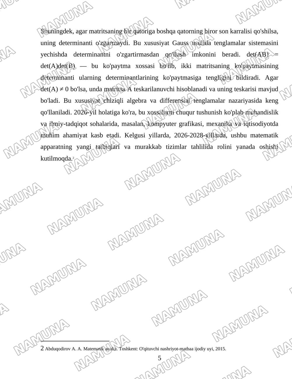 Matritsa va ular ustida amallar — 5-varaq