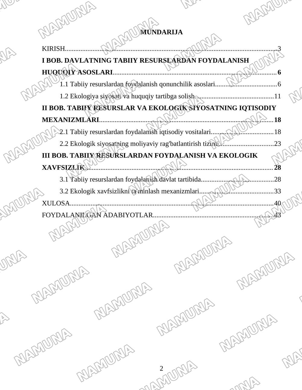 Davlatning tabiiy resurslardan foydalanish jarayonlarini tartibga solishi va ekologiya sohasidagi siyosati — 2-varaq