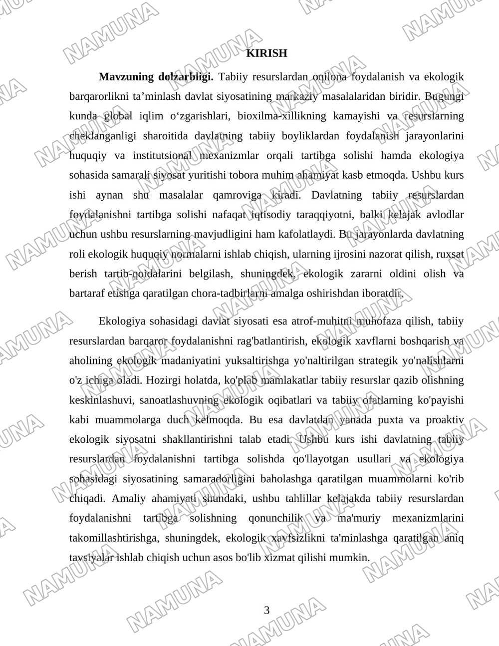 Davlatning tabiiy resurslardan foydalanish jarayonlarini tartibga solishi va ekologiya sohasidagi siyosati — 3-varaq