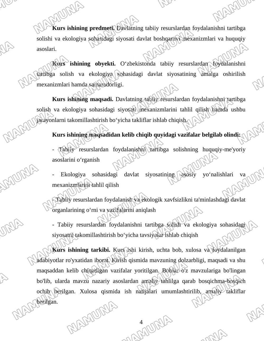 Davlatning tabiiy resurslardan foydalanish jarayonlarini tartibga solishi va ekologiya sohasidagi siyosati — 4-varaq