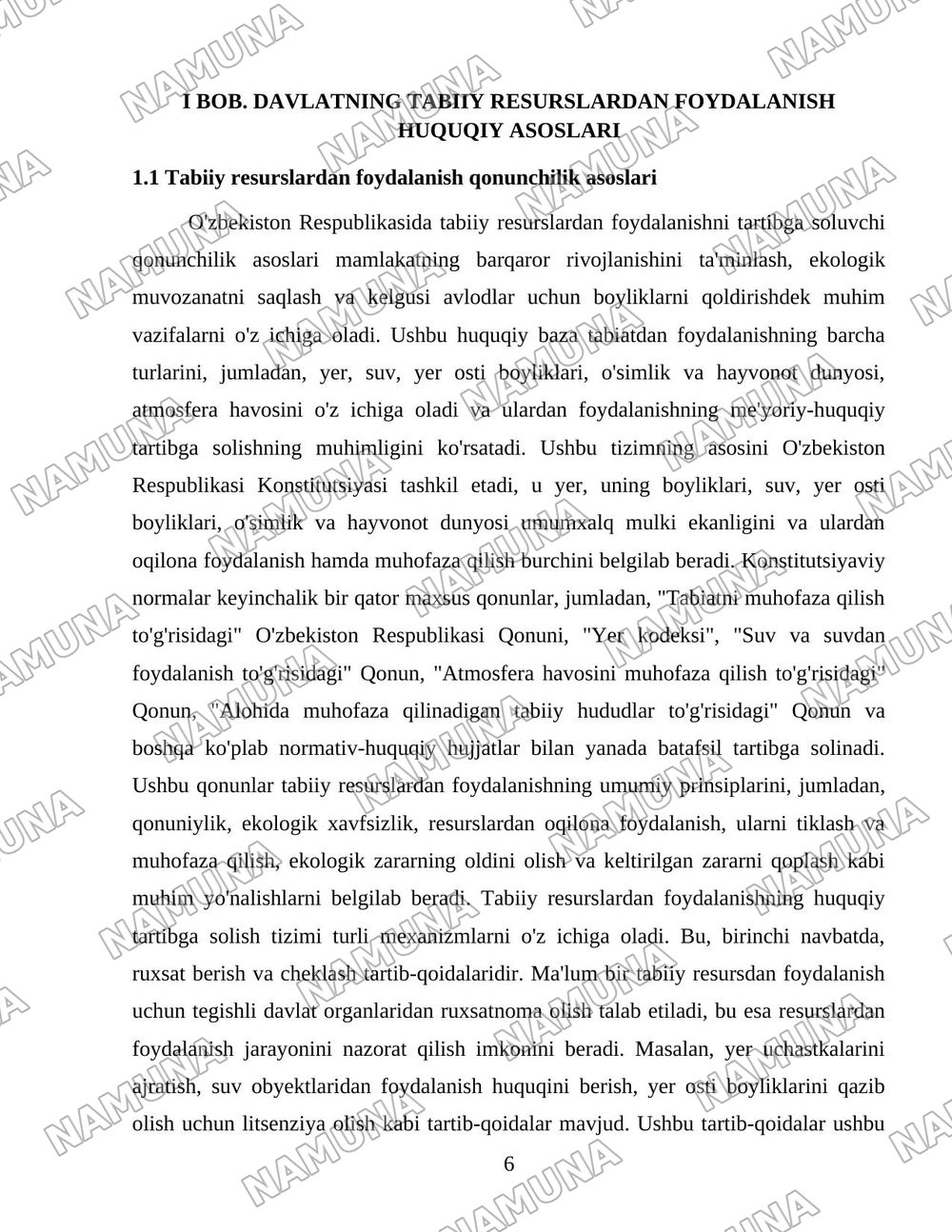 Davlatning tabiiy resurslardan foydalanish jarayonlarini tartibga solishi va ekologiya sohasidagi siyosati — 6-varaq