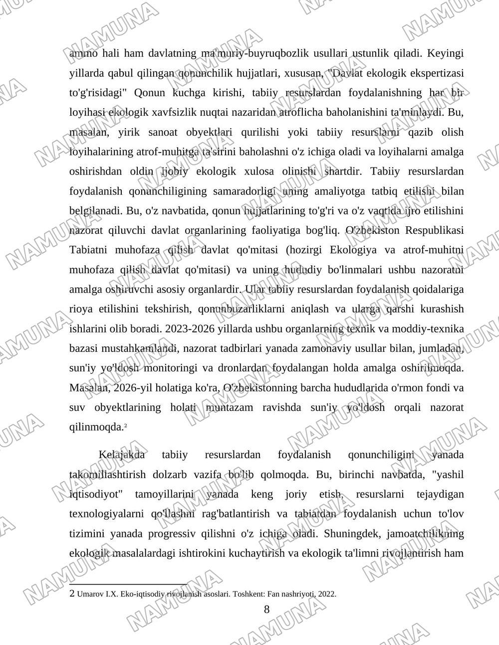 Davlatning tabiiy resurslardan foydalanish jarayonlarini tartibga solishi va ekologiya sohasidagi siyosati — 8-varaq