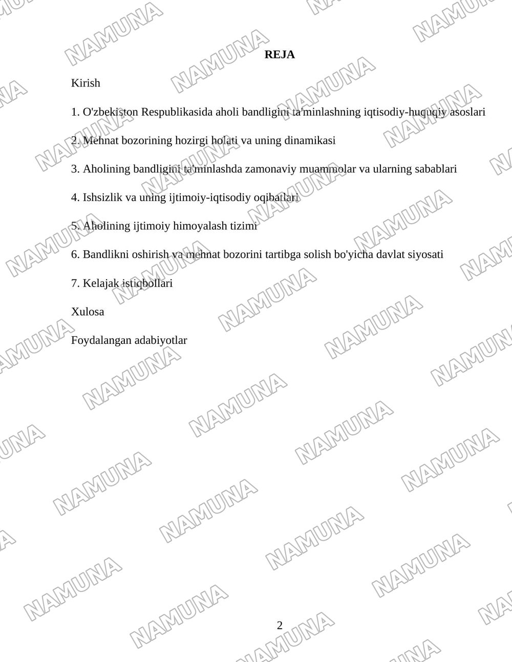 Oʻzbekiston respublikasida aholining ish bilan bandligini taminlash va ijtimoiy himoyalash muammolari — 2-varaq