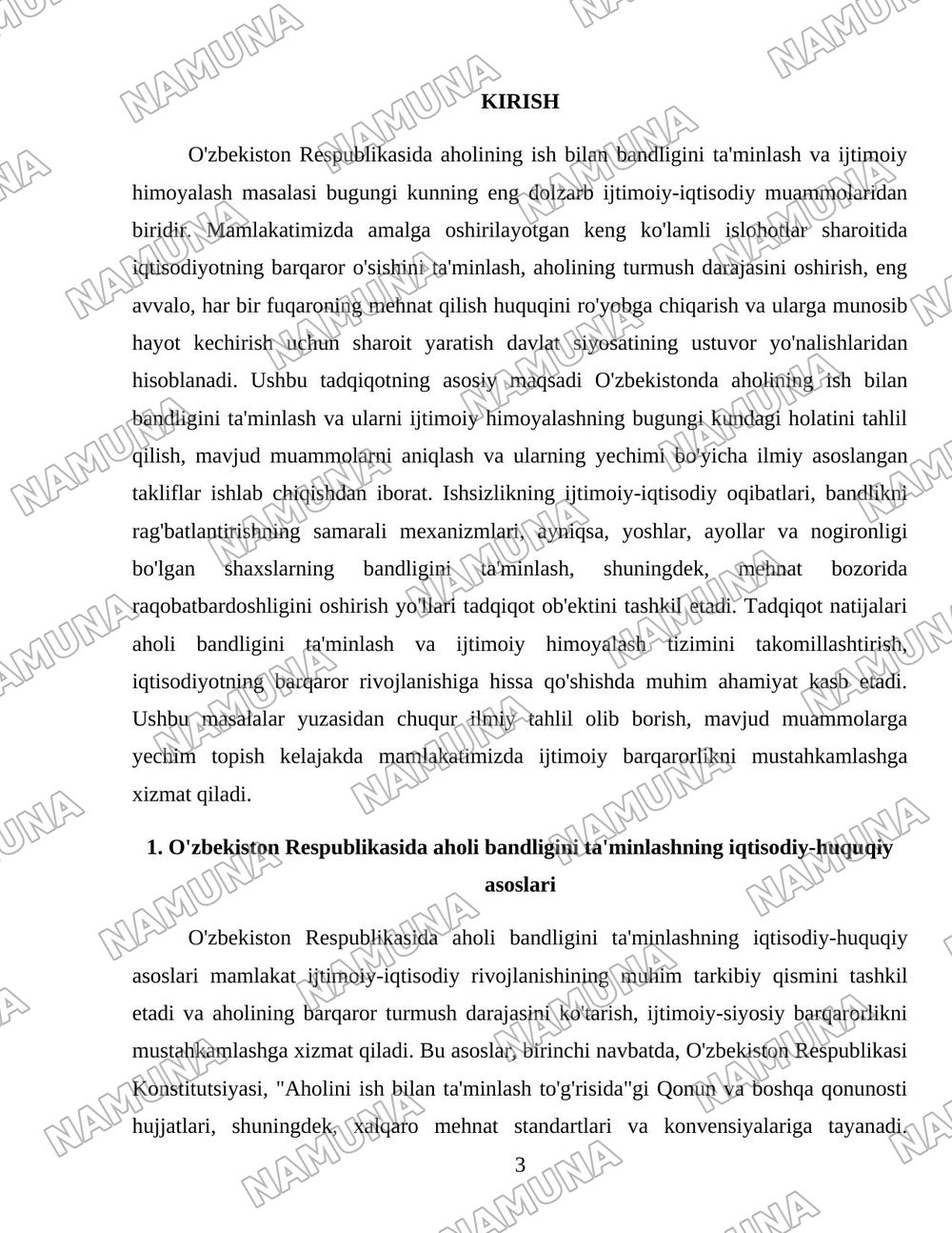 Oʻzbekiston respublikasida aholining ish bilan bandligini taminlash va ijtimoiy himoyalash muammolari — 3-varaq
