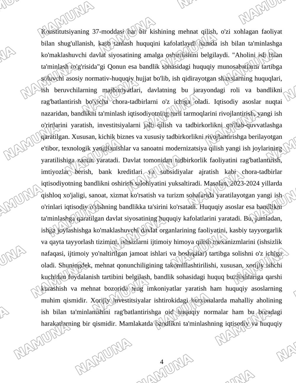 Oʻzbekiston respublikasida aholining ish bilan bandligini taminlash va ijtimoiy himoyalash muammolari — 4-varaq