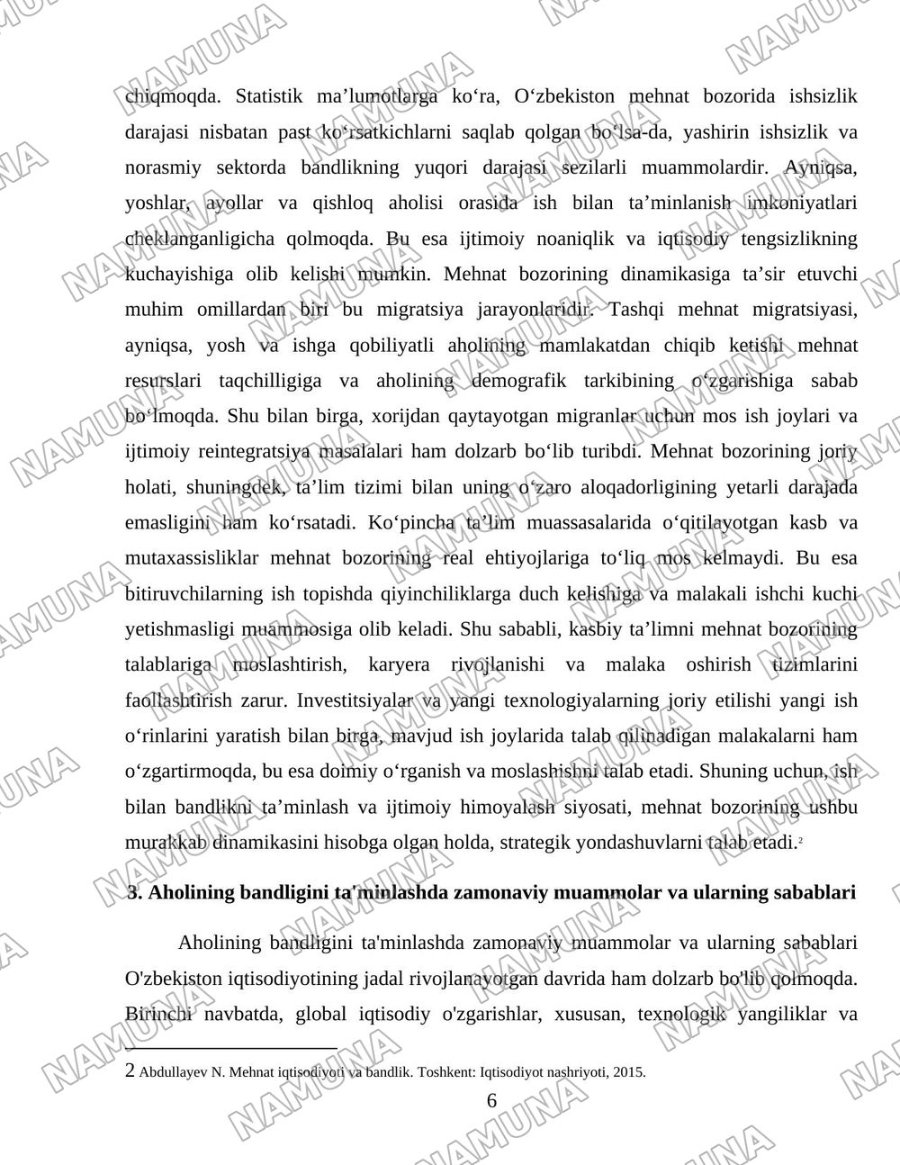 Oʻzbekiston respublikasida aholining ish bilan bandligini taminlash va ijtimoiy himoyalash muammolari — 6-varaq