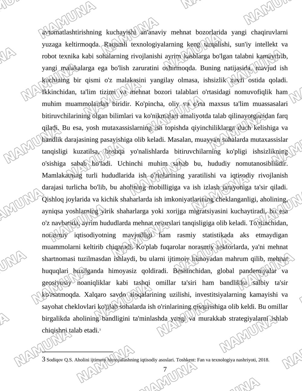 Oʻzbekiston respublikasida aholining ish bilan bandligini taminlash va ijtimoiy himoyalash muammolari — 7-varaq
