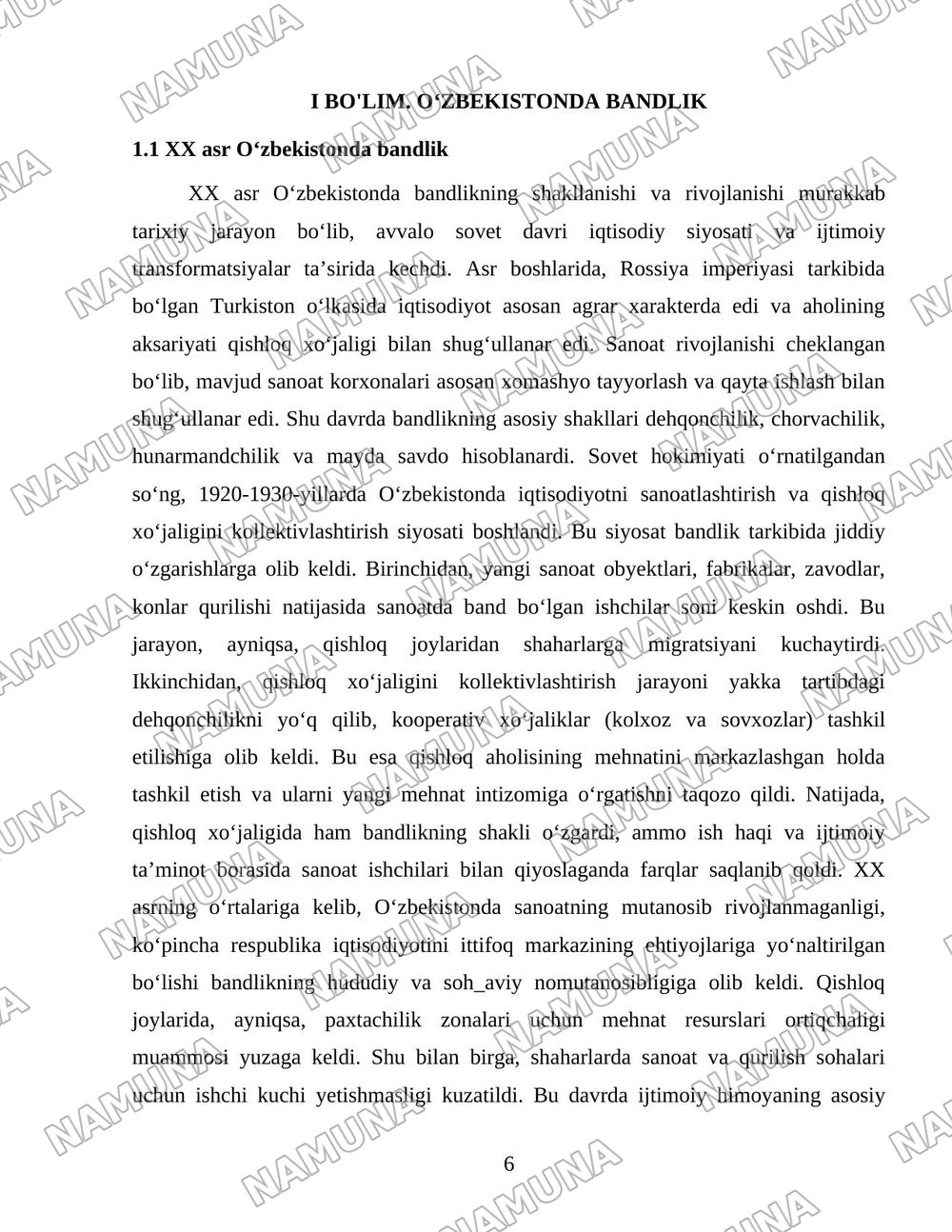 Oʻzbekiston respublikasida aholining ish bilan bandligini taminlash va ijtimoiy himoyalash muammolari — 6-varaq