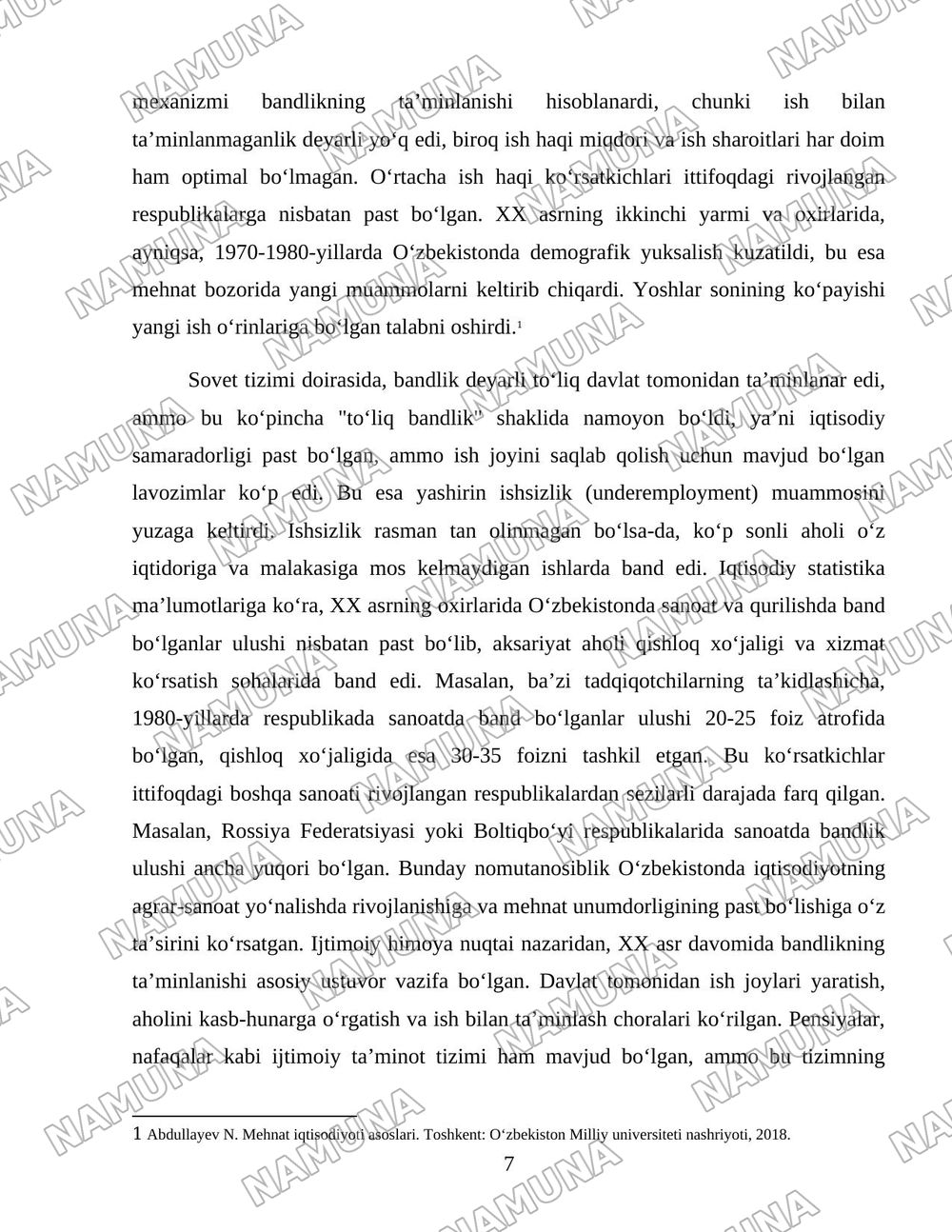 Oʻzbekiston respublikasida aholining ish bilan bandligini taminlash va ijtimoiy himoyalash muammolari — 7-varaq