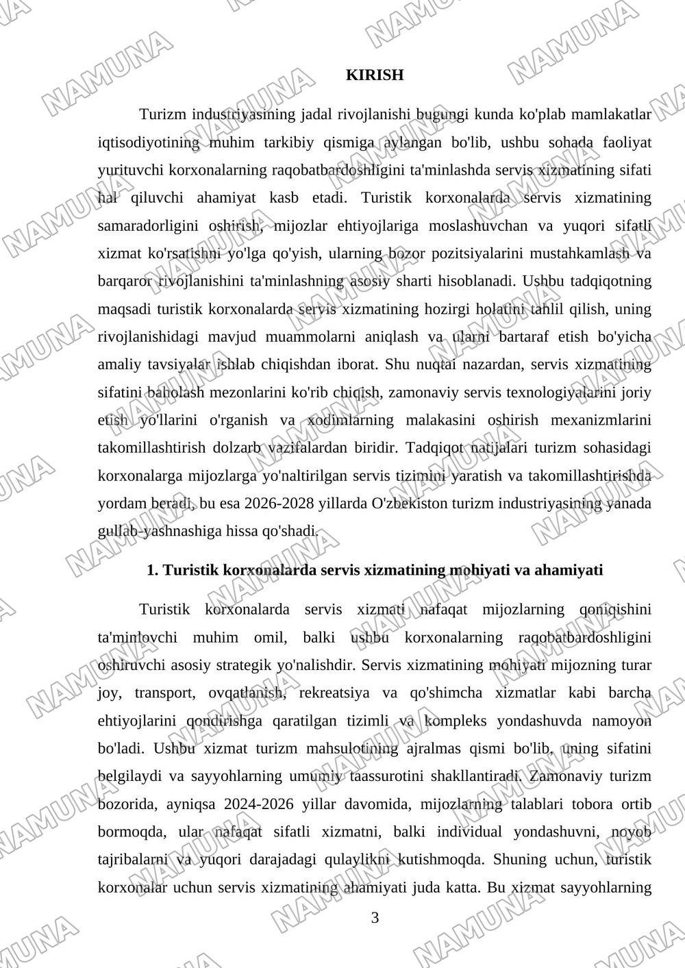 Turistik korxonalarda servis xizmati — 3-varaq