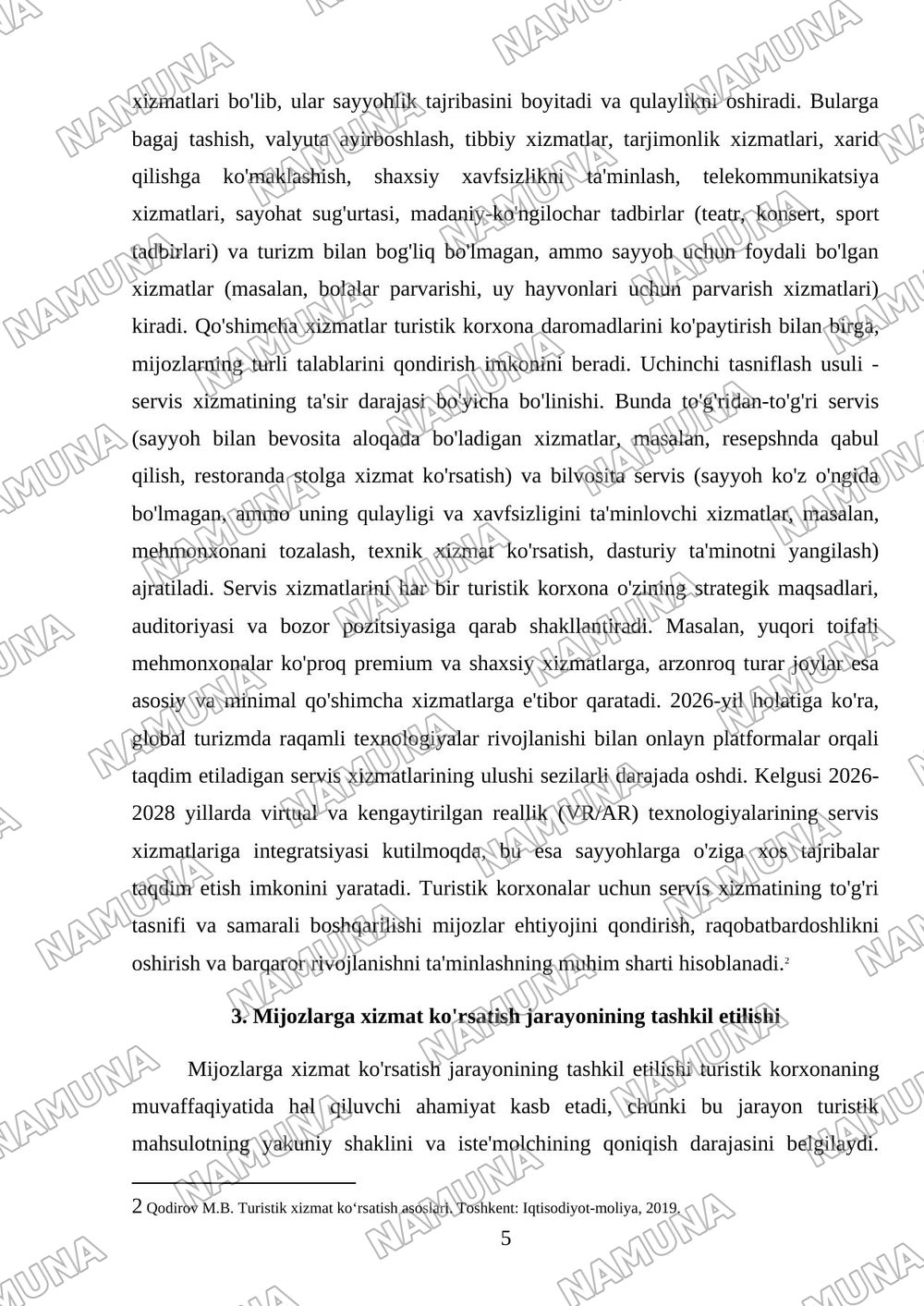 Turistik korxonalarda servis xizmati — 5-varaq