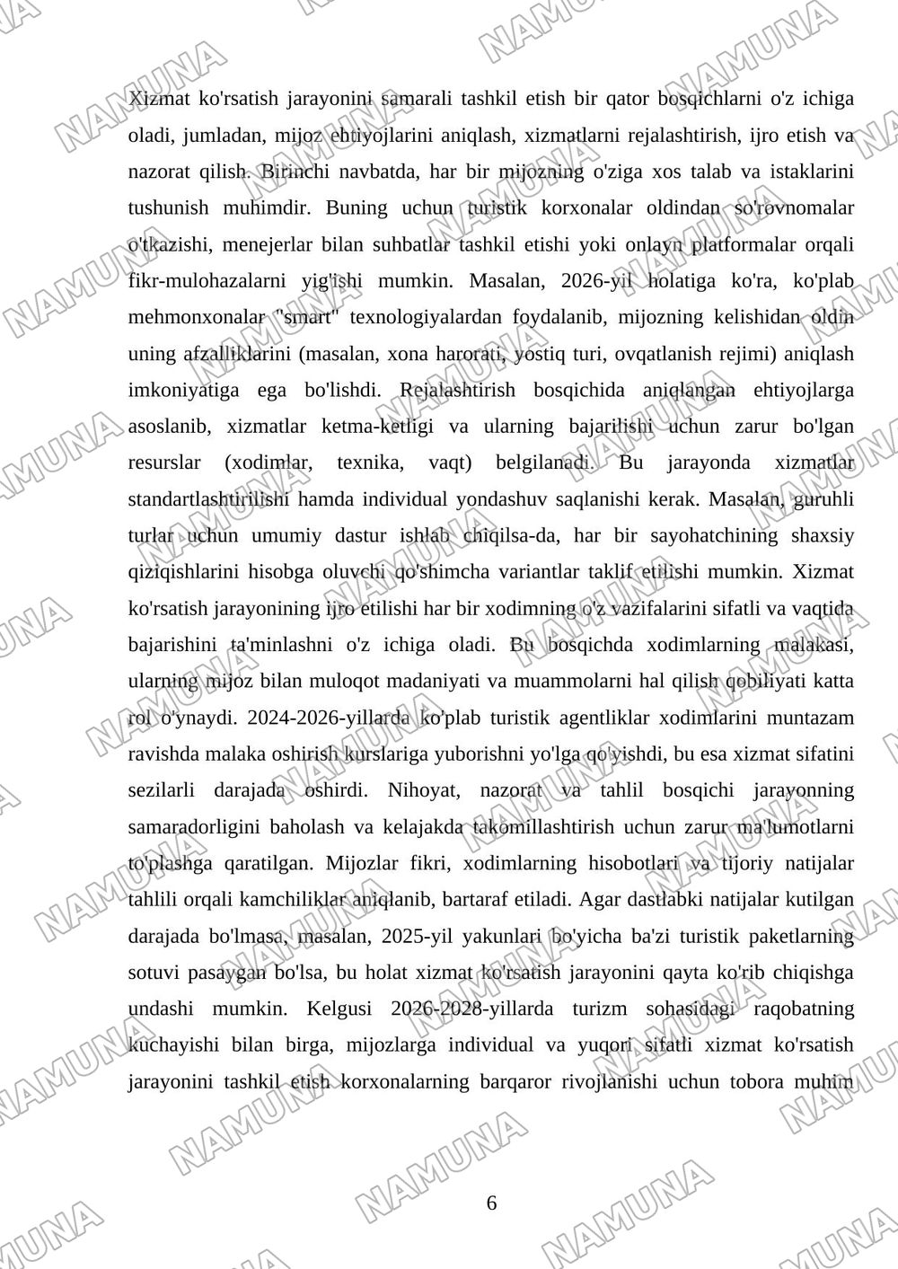 Turistik korxonalarda servis xizmati — 6-varaq