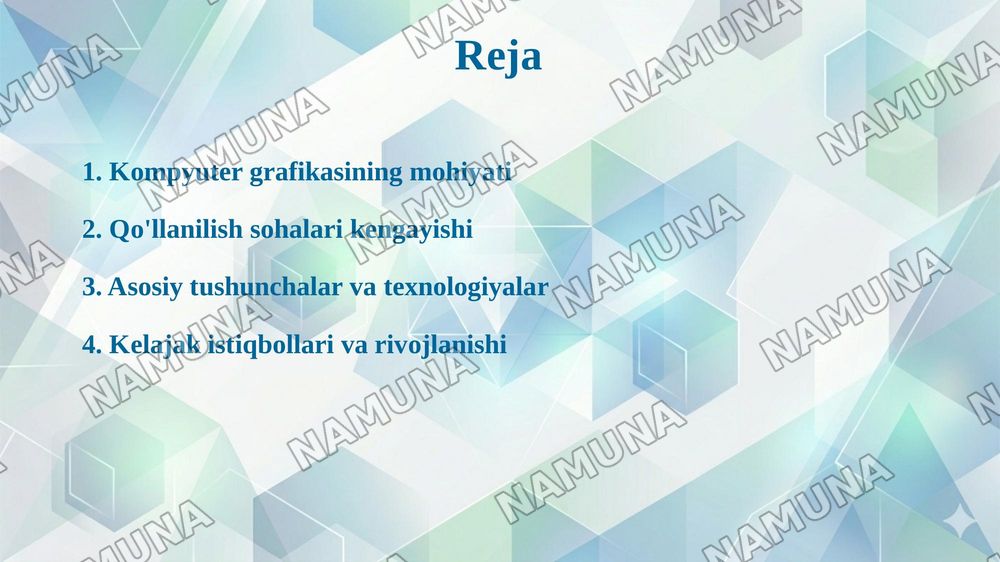 Kompyuter grafikasining roli, qullanilish sohasi va asosiy tushunchalar — 2-slayd