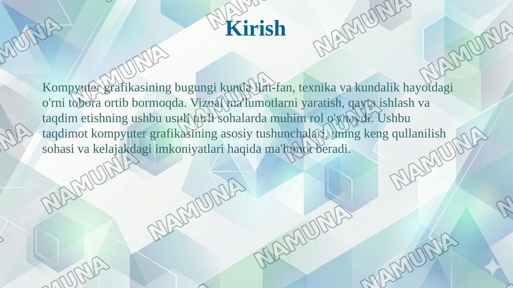 Kompyuter grafikasining roli, qullanilish sohasi va asosiy tushunchalar — 3-slayd