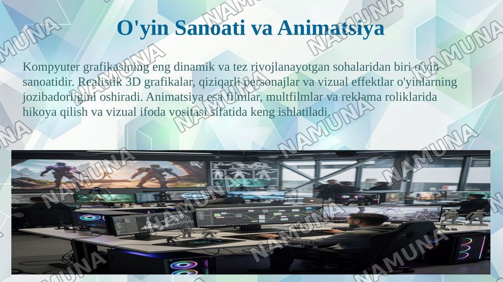 Kompyuter grafikasining roli, qullanilish sohasi va asosiy tushunchalar — 8-slayd