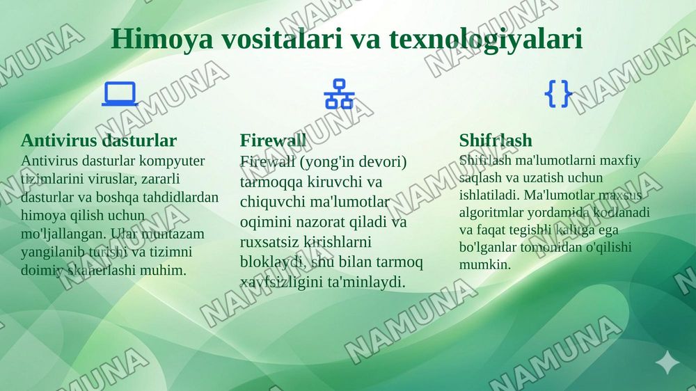 Axborot xavfsizligini ta’minlash usullari — 7-slayd
