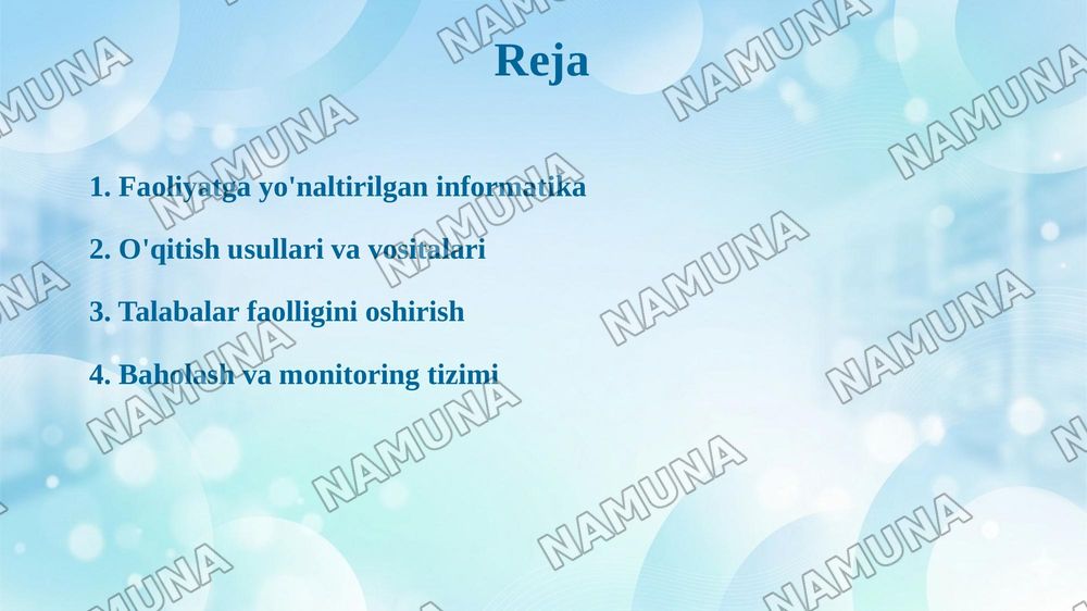 Faoliyatga yo‘naltirilgan yondashuv asosida informatika o‘qitish — 2-slayd