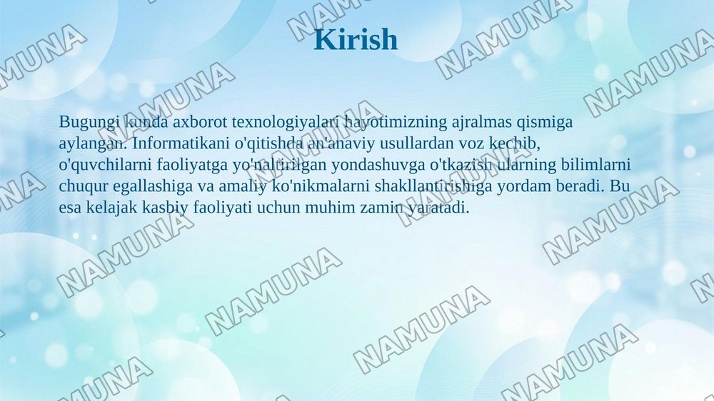 Faoliyatga yo‘naltirilgan yondashuv asosida informatika o‘qitish — 3-slayd
