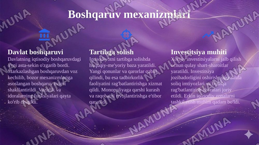 O‘zbekistonda iqtisodiyotni boshqarish va tartibga solish tizimining shakllanishi — 7-slayd