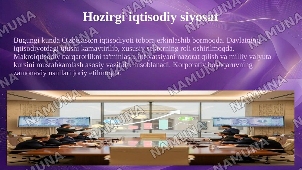 O‘zbekistonda iqtisodiyotni boshqarish va tartibga solish tizimining shakllanishi — 8-slayd
