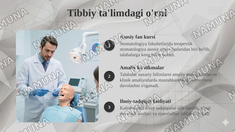 Terapevtik stomatologiya vazifalari, uning tibbiy ta’limdagi orni — 6-slayd