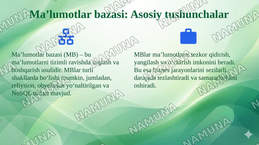 Maʼlumotlar bazasi.Maʼlumotlar lugʻati va boshqaruv axborot tizimlari. — 4-slayd