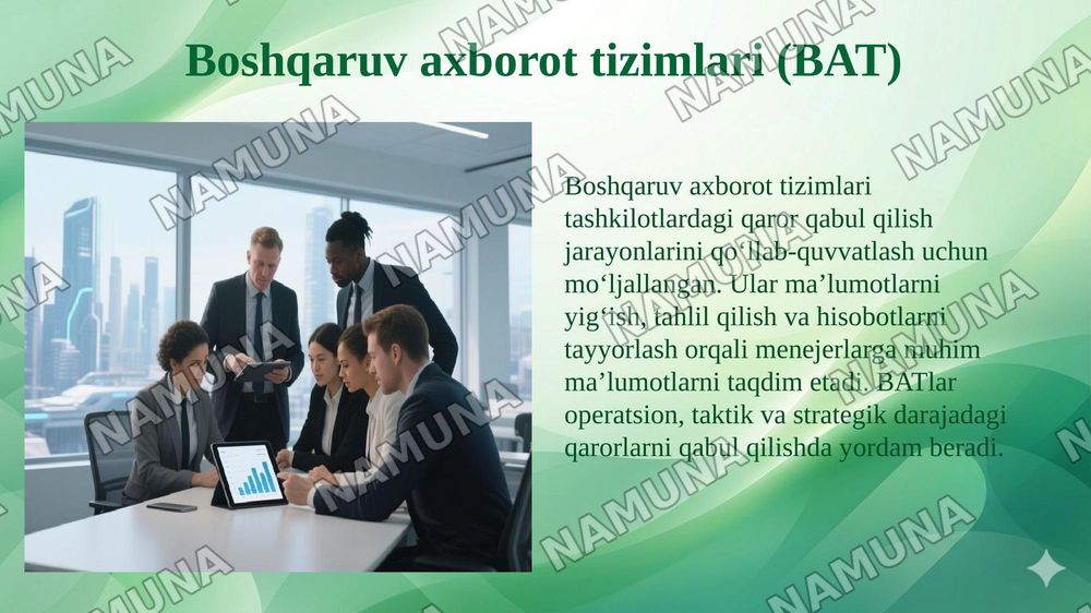 Maʼlumotlar bazasi.Maʼlumotlar lugʻati va boshqaruv axborot tizimlari. — 6-slayd