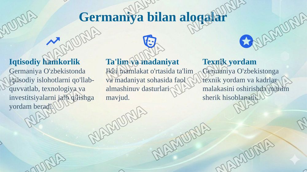 O'zbekiston Respublikasi va xorijiy davlatlar (AQSh, Xitoy, Germaniya, Buyuk Britaniya, Turkiya) diplomatik hizmati to'g'risida PPT taqdimot. — 7-slayd