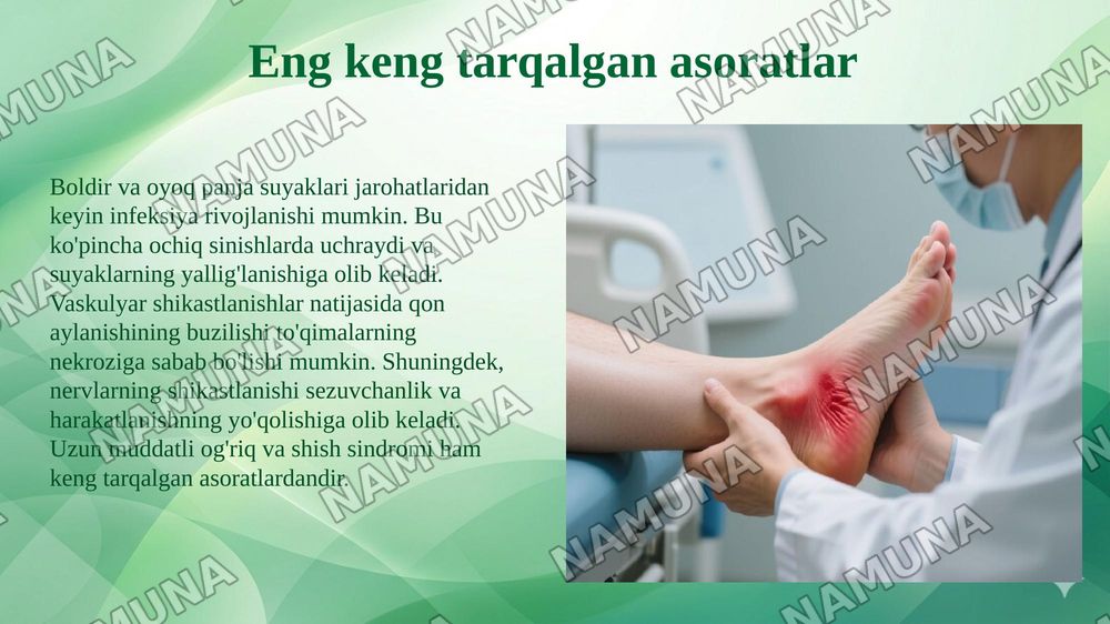 Boldir va oyoq panja suyaklari jarohatlaridan keyingi asoratlar — 5-slayd