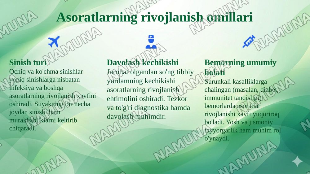 Boldir va oyoq panja suyaklari jarohatlaridan keyingi asoratlar — 8-slayd