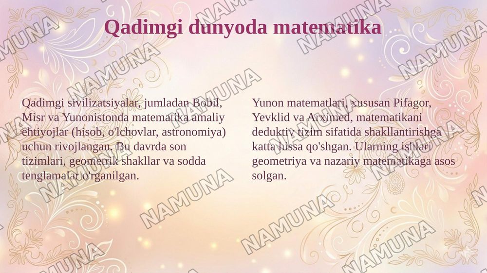 Matematika va o’qitish metodikasi predmeti va fan sifatida shakllanish tarixi — 4-slayd