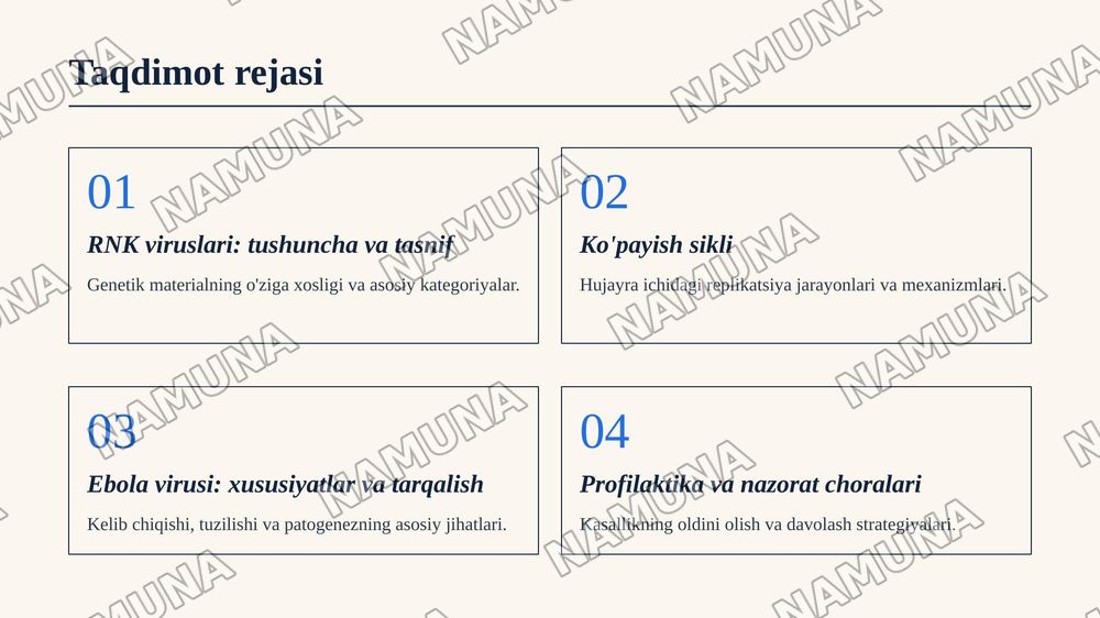 1. RNKli viruslar, ularning turlari va ebola virusi. — 2-slayd