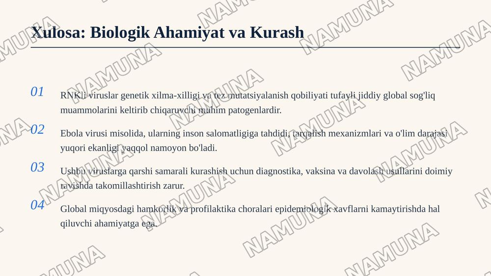 1. RNKli viruslar, ularning turlari va ebola virusi. — 8-slayd