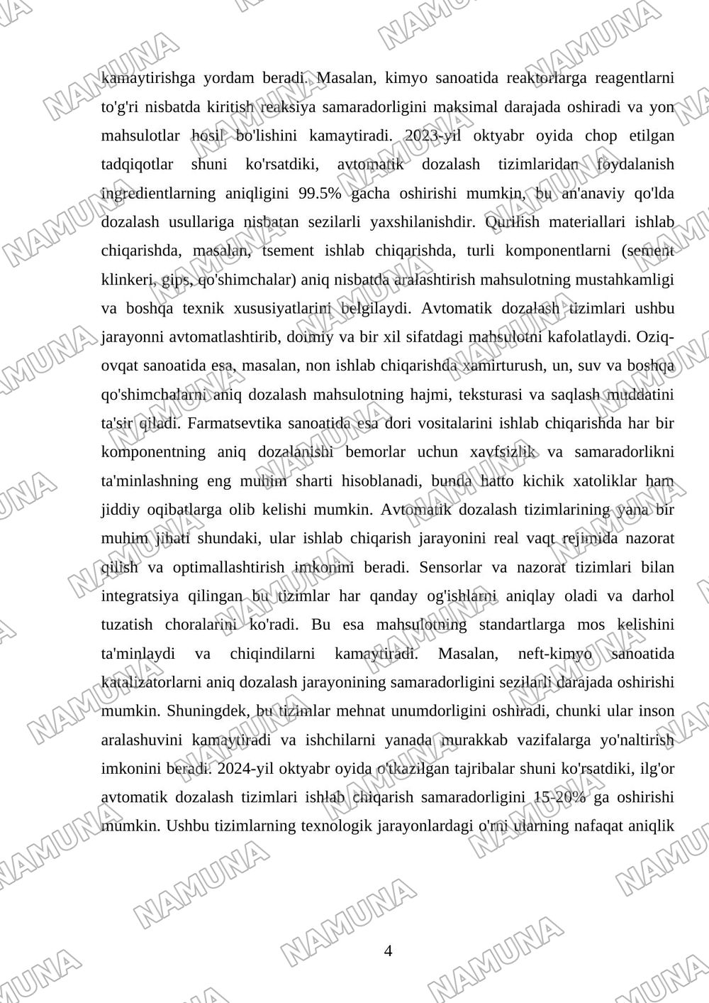 Avtomatik dozalash tizimlari va ularning texnologik jarayonlarni boshqarishdagi ahamiyati — 4-varaq