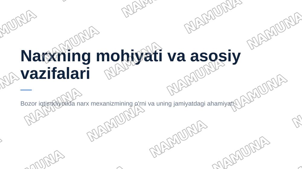 Narxning mohiyati va asosiy vazifalari — 1-slayd