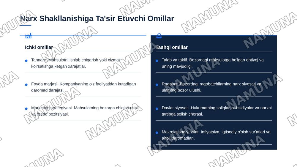 Narxning mohiyati va asosiy vazifalari — 5-slayd