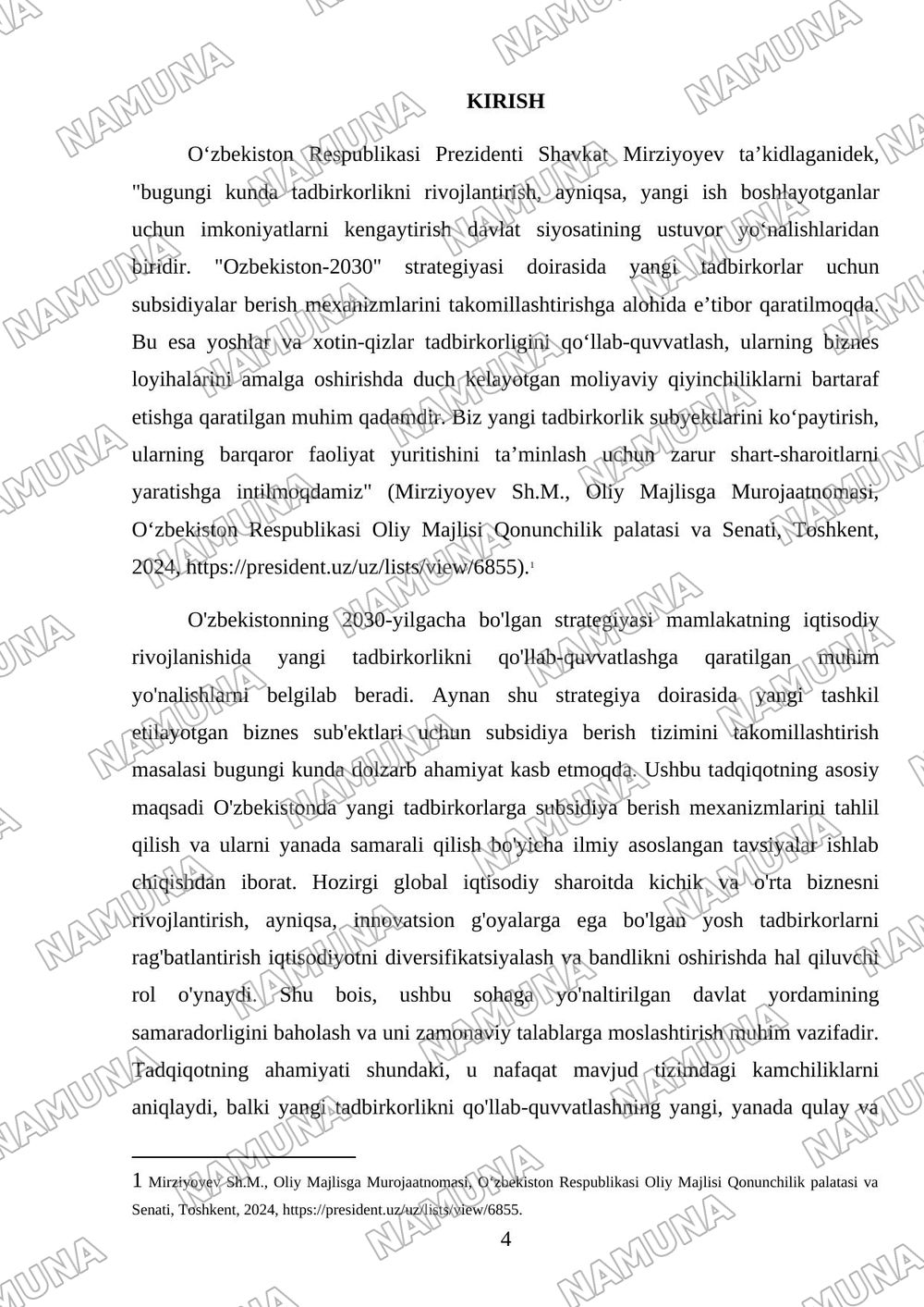 Ozbekiston 2030 strategyasi doyrasida yangi tadbirkorlar uchun sub sidyalar berishni takomillashtirish — 4-varaq
