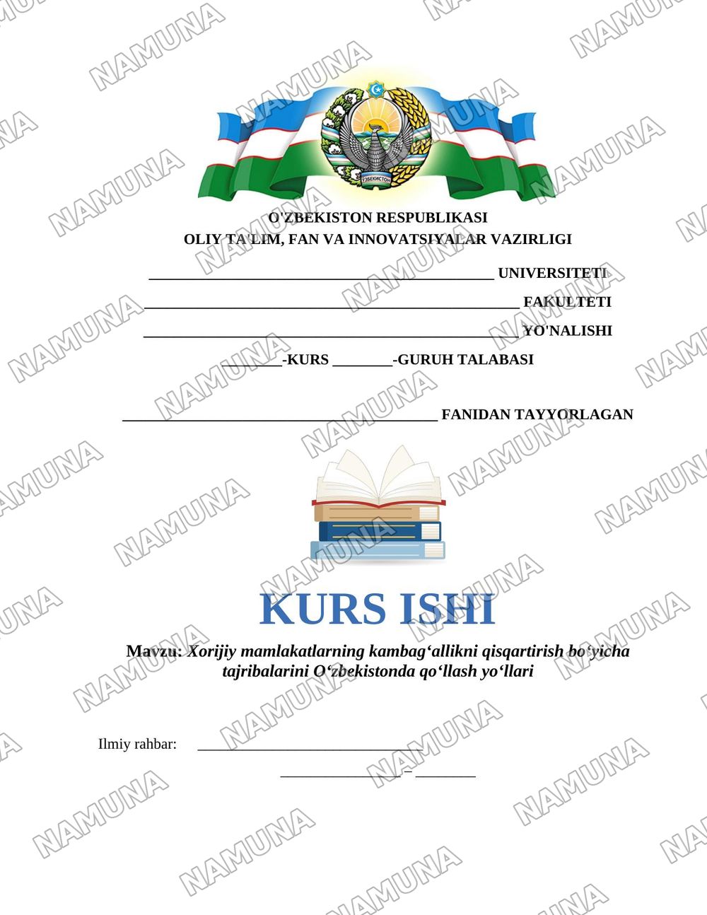 Xorijiy mamlakatlarning kambagʻallikni qisqartirish boʻyicha tajribalarini Oʻzbekistonda qoʻllash yoʻllari — 1-varaq