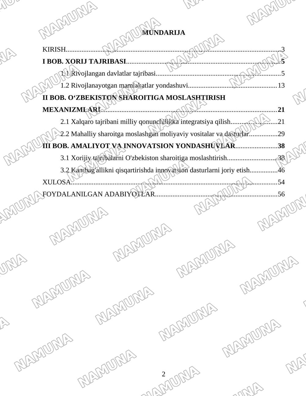 Xorijiy mamlakatlarning kambagʻallikni qisqartirish boʻyicha tajribalarini Oʻzbekistonda qoʻllash yoʻllari — 2-varaq
