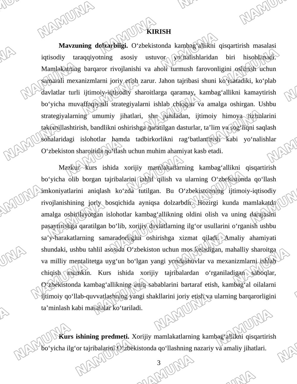 Xorijiy mamlakatlarning kambagʻallikni qisqartirish boʻyicha tajribalarini Oʻzbekistonda qoʻllash yoʻllari — 3-varaq