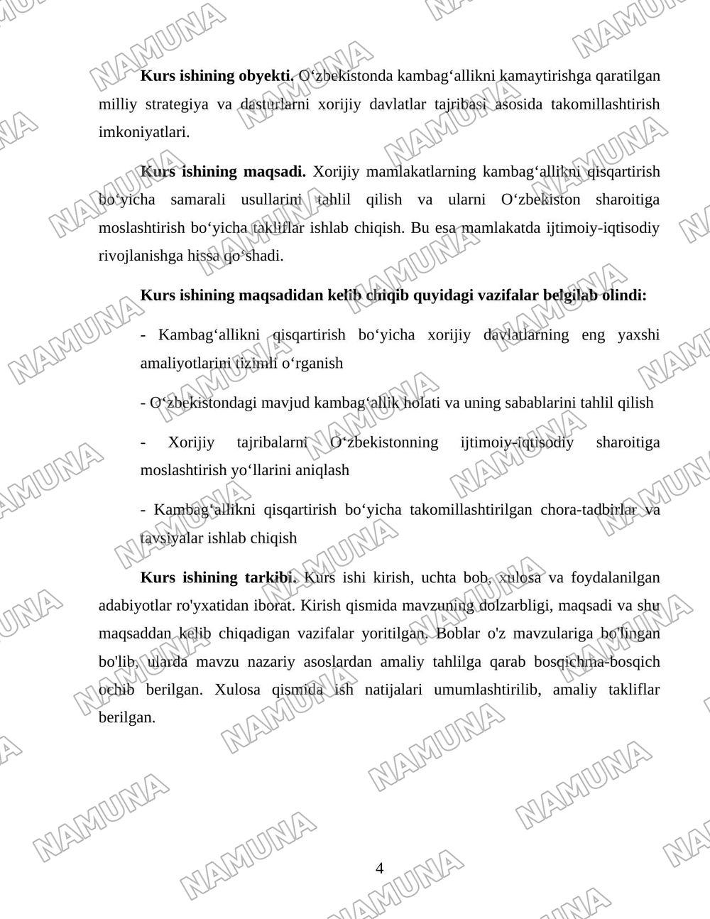 Xorijiy mamlakatlarning kambagʻallikni qisqartirish boʻyicha tajribalarini Oʻzbekistonda qoʻllash yoʻllari — 4-varaq