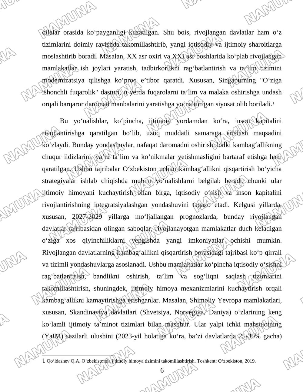 Xorijiy mamlakatlarning kambagʻallikni qisqartirish boʻyicha tajribalarini Oʻzbekistonda qoʻllash yoʻllari — 6-varaq