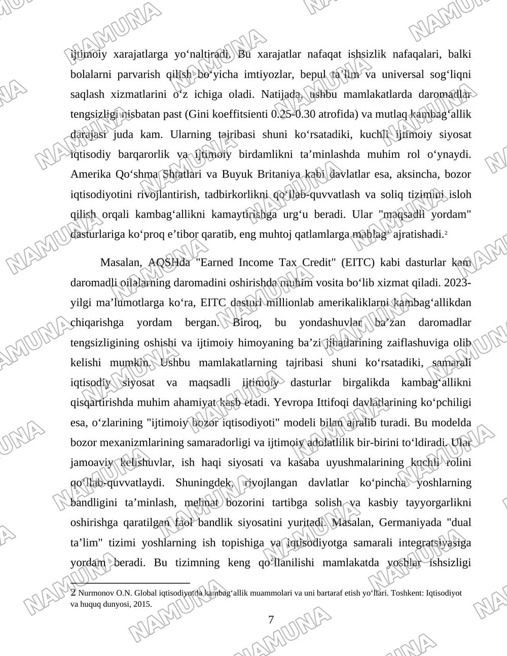 Xorijiy mamlakatlarning kambagʻallikni qisqartirish boʻyicha tajribalarini Oʻzbekistonda qoʻllash yoʻllari — 7-varaq