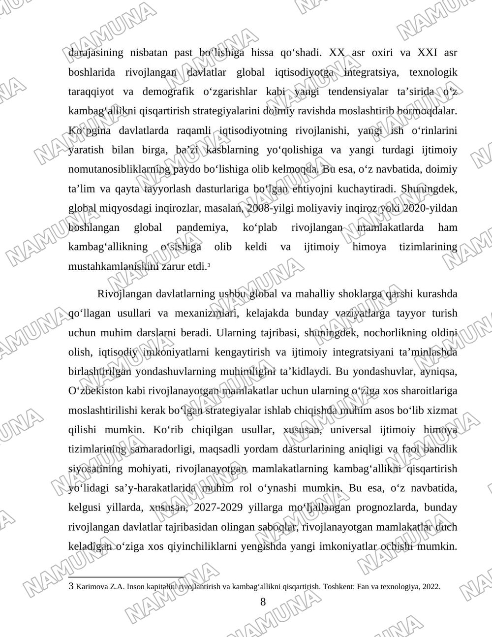 Xorijiy mamlakatlarning kambagʻallikni qisqartirish boʻyicha tajribalarini Oʻzbekistonda qoʻllash yoʻllari — 8-varaq