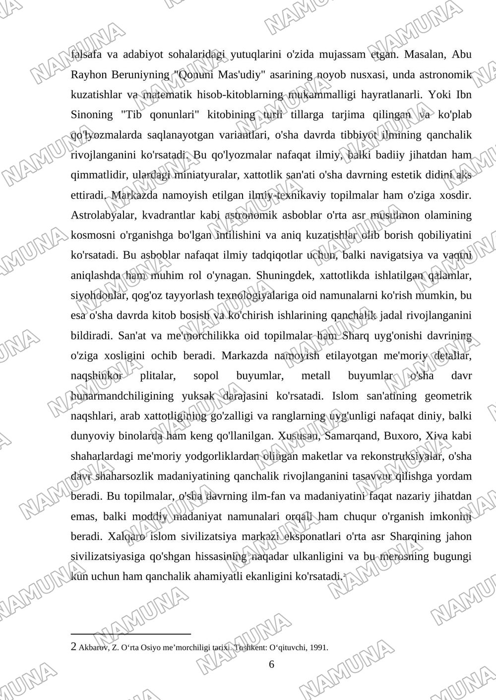 Xalqaro islom sivilizatsiya markazi eksponatlari tahlili — 6-varaq